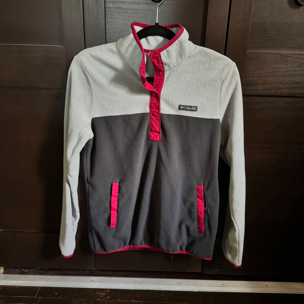 Columbia Mens Gray Red Snap Fleece Colorblock Pullover Size M
